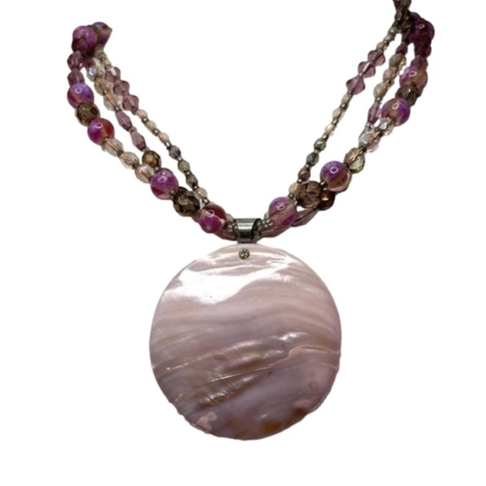 Pink Mother of Pearl Shell Pendant Multi-strand Necklace